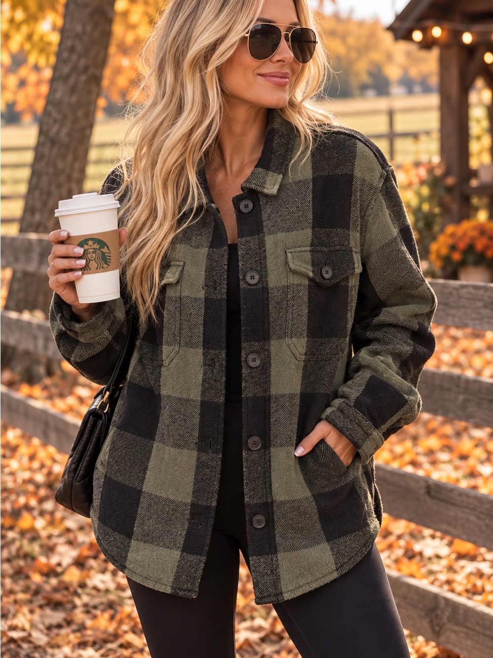 Lucky Brand Women’s M Buffalo Check Plaid Green Black Flannel Shacket